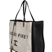 Chanel Ladies First White and Black Canvas Shopper Tote Bag