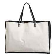 Chanel Ladies First White and Black Canvas Shopper Tote Bag