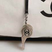 Chanel Ladies First White and Black Canvas Shopper Tote Bag