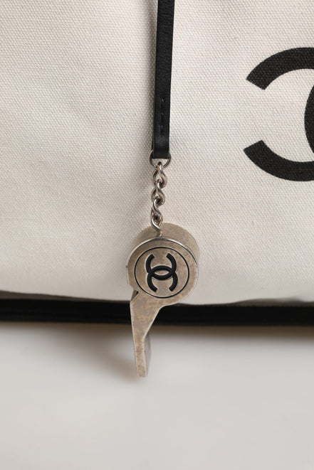 Chanel Ladies First White and Black Canvas Shopper Tote Bag