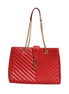 Saint Laurent Red Chevron Quilted Grained Leather Monogram Tote Bag