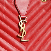 Saint Laurent Red Chevron Quilted Grained Leather Monogram Tote Bag