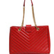 Saint Laurent Red Chevron Quilted Grained Leather Monogram Tote Bag