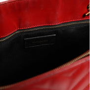 Saint Laurent Red Chevron Quilted Grained Leather Monogram Tote Bag