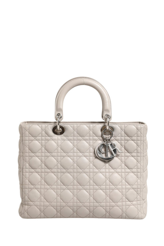 Christian Dior Lady Dior Μεγάλη Γκρι Τσάντα από Δέρμα Κατσίκας Cannage