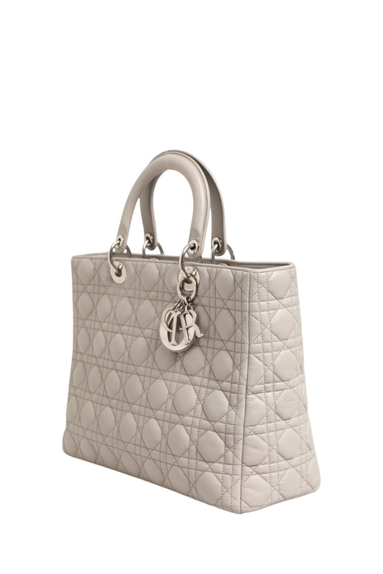Christian Dior Lady Dior Μεγάλη Γκρι Τσάντα από Δέρμα Κατσίκας Cannage