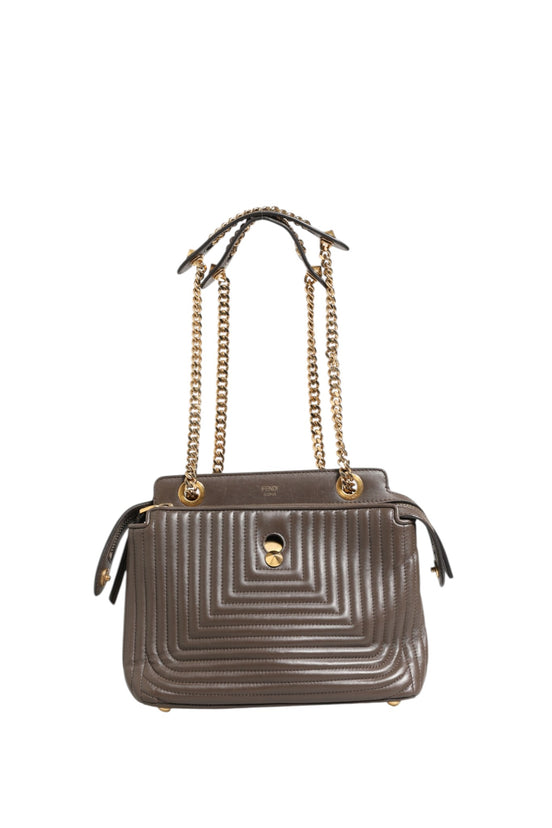 Fendi Dotcom Click Small Brown Lambskin Shoulder Bag