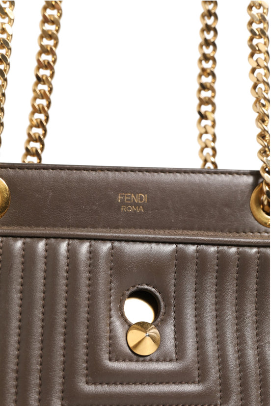 Fendi Dotcom Click Small Brown Lambskin Shoulder Bag