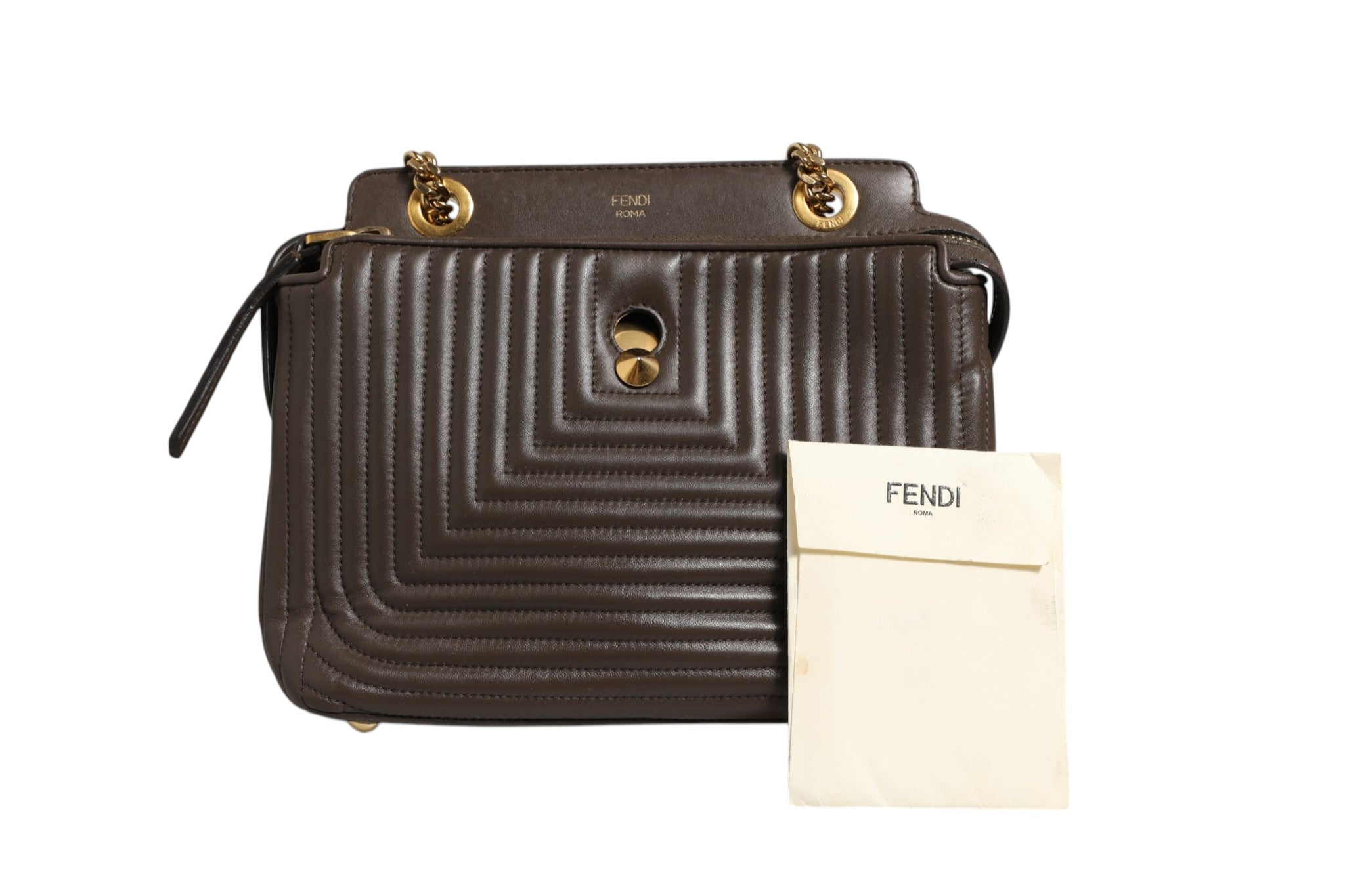 Fendi Dotcom Click Small Brown Lambskin Shoulder Bag