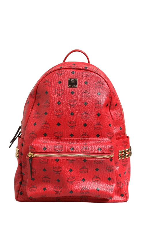 MCM Medium Stark Studded Visetos Backpack - Red