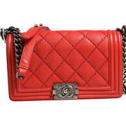 Chanel Boy New Medium Red Diamond-Quilted Calfskin Shoulder Bag