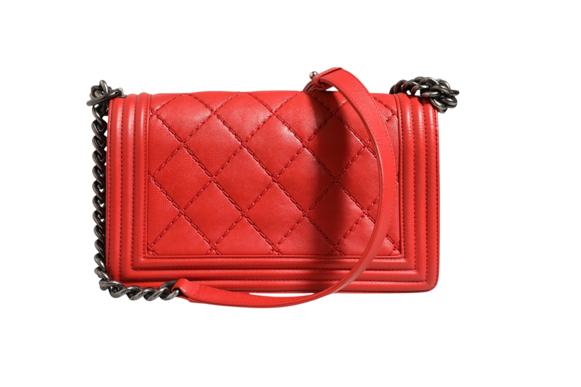Chanel Boy New Medium Red Diamond-Quilted Calfskin Shoulder Bag