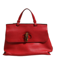 Gucci Red Leather Bamboo Daily Tote Crossbody Bag