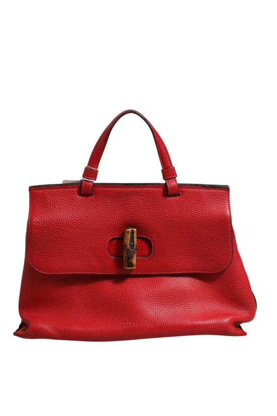 Gucci Red Leather Bamboo Daily Tote Crossbody Bag