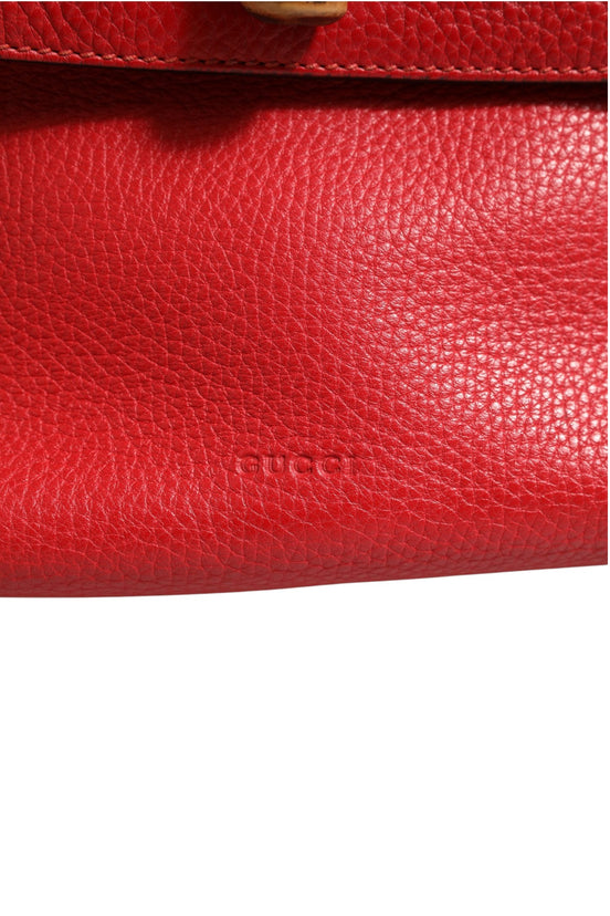 Gucci Red Leather Bamboo Daily Tote Crossbody Bag