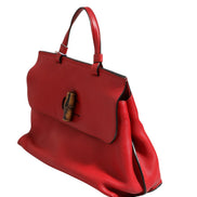 Gucci Red Leather Bamboo Daily Tote Crossbody Bag