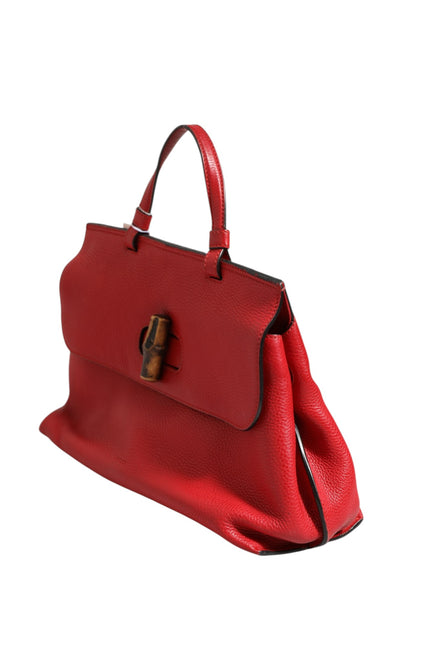 Gucci Red Leather Bamboo Daily Tote Crossbody Bag