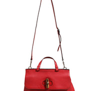 Gucci Red Leather Bamboo Daily Tote Crossbody Bag