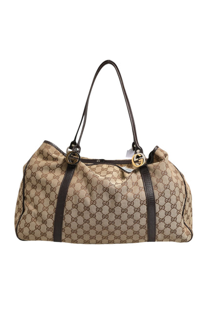Gucci Beige and Black Canvas Twins Medium Tote Bag