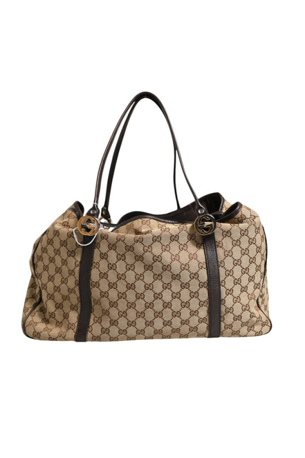 Gucci Beige and Black Canvas Twins Medium Tote Bag
