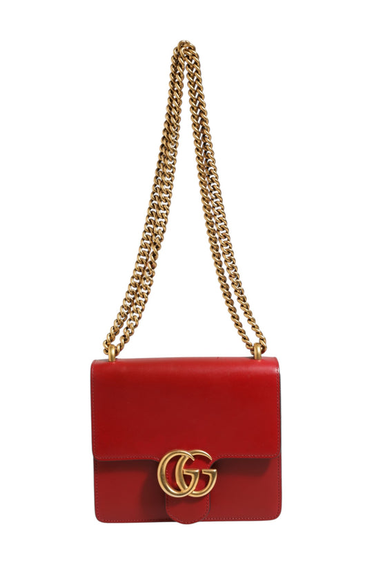 Gucci Marmont Μικρή Τσάντα Ώμου από Κόκκινο Δέρμα Rosso Ancora