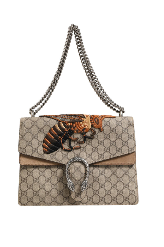 Τσάντα ώμου Gucci Supreme Monogram με κεντημένη μέλισσα  