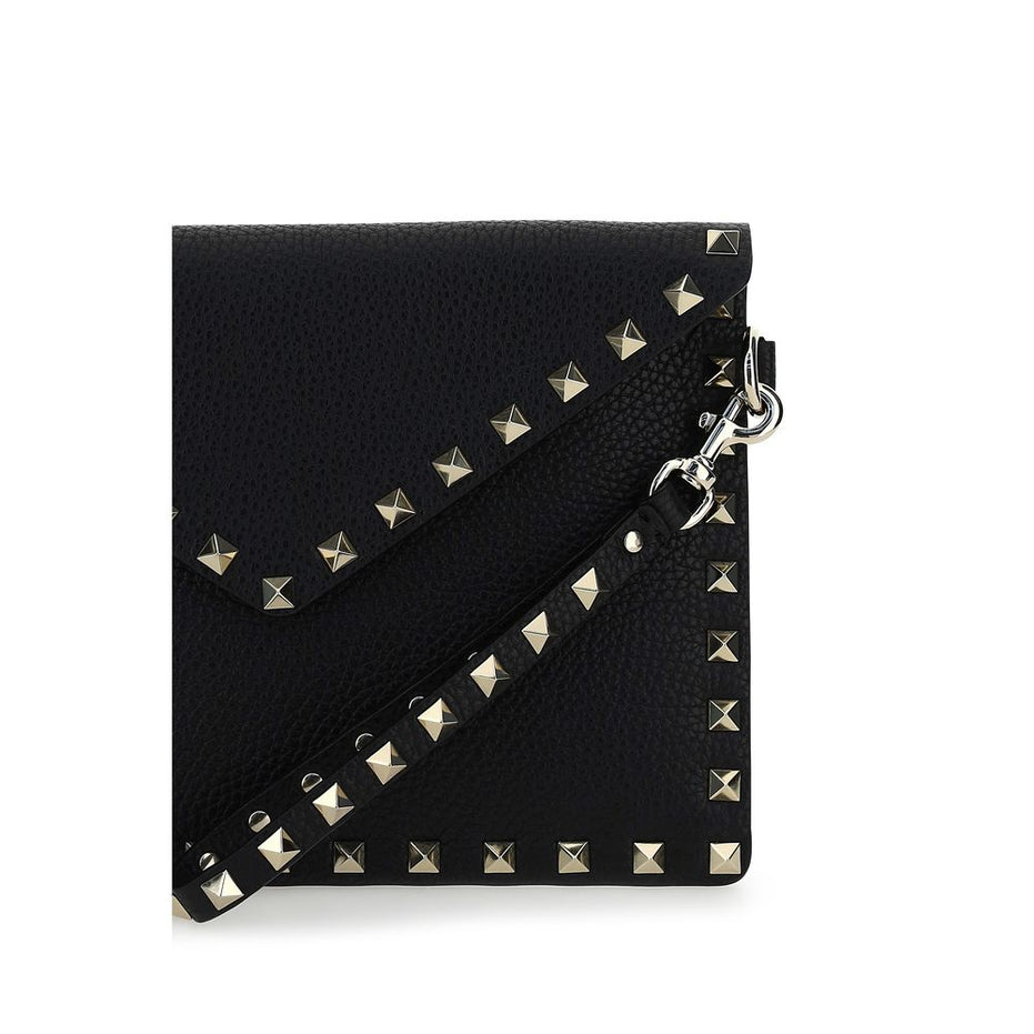 Valentino Garavani Black Calf Leather Bos Taurus Clutch Bag