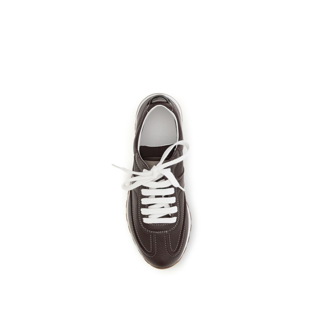 Brunello Cucinelli Brown Calf Leather Bos Taurus Athletic Sneakers