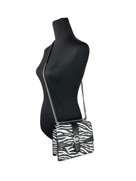 Michael Kors Greenwich Small Print Logo Crossbody Tote Chain Bag Black/White $498