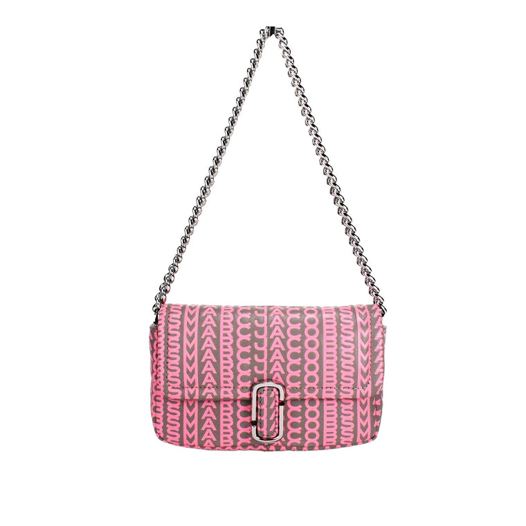 Marc Jacobs Neon Pink The Monogram Δερμάτινη Μίνι Τσάντα Ώμου J Marc Χιαστί