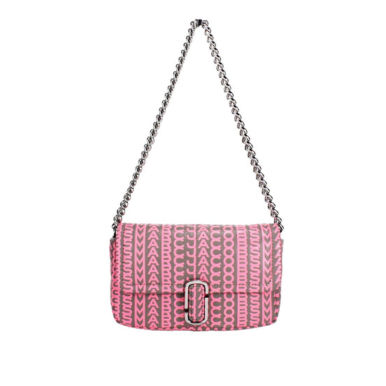 Marc Jacobs Neon Pink The Monogram Δερμάτινη Μίνι Τσάντα Ώμου J Marc Χιαστί