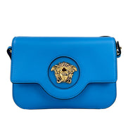 Versace La Medusa Blue Leather Shoulder Crossbody Bag Purse