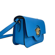 Versace La Medusa Blue Leather Shoulder Crossbody Bag Purse