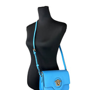 Versace La Medusa Blue Leather Shoulder Crossbody Bag Purse
