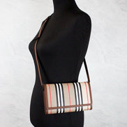 Burberry Hannah Icon Stripe Archive Tan E-Canvas Leather Wallet Crossbody Bag
