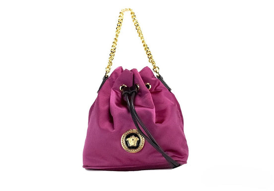 Μικρή τσάντα ώμου Versace Dahlia από νάιλον με μενταγιόν Medusa, αλυσίδα και λουρί crossbody