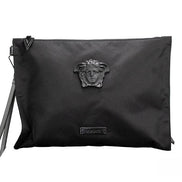 Versace Large Black Nylon Fabric Medusa Convertible Pouch Clutch Wristlet Bag