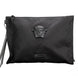 Versace Large Black Nylon Fabric Medusa Convertible Pouch Clutch Wristlet Bag