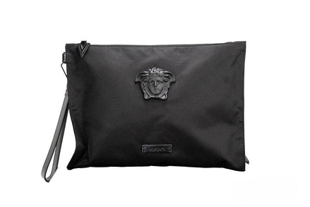 Τσάντα χειρός Versace Medusa από μαύρο νάιλον ύφασμα, μεγάλη, μετατρέψιμη, με λουράκι καρπού