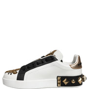 Dolce & Gabbana White Gold Studded Portofino Sneakers Shoes