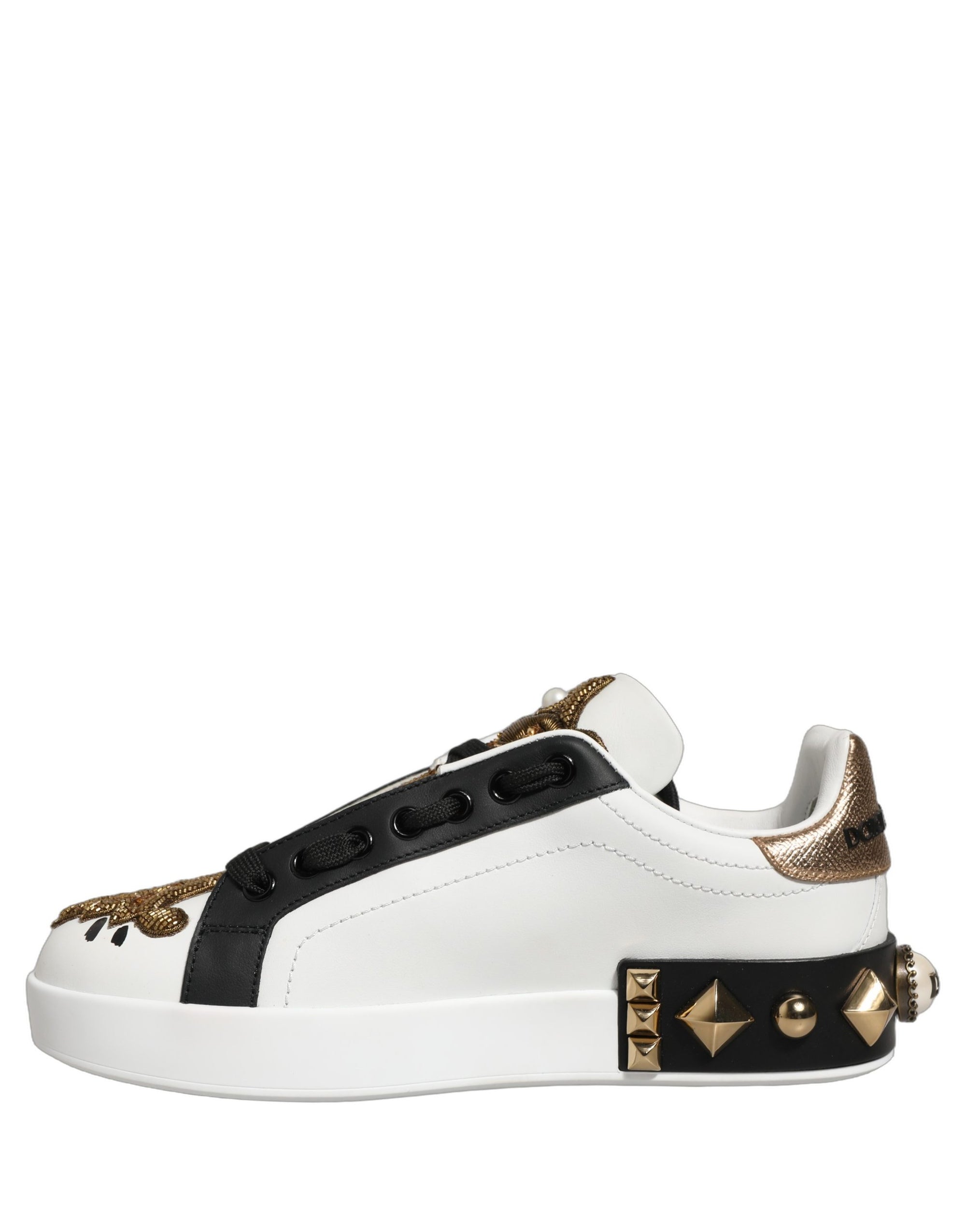 Dolce & Gabbana White Gold Studded Portofino Sneakers Shoes