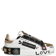 Dolce & Gabbana White Gold Studded Portofino Sneakers Shoes