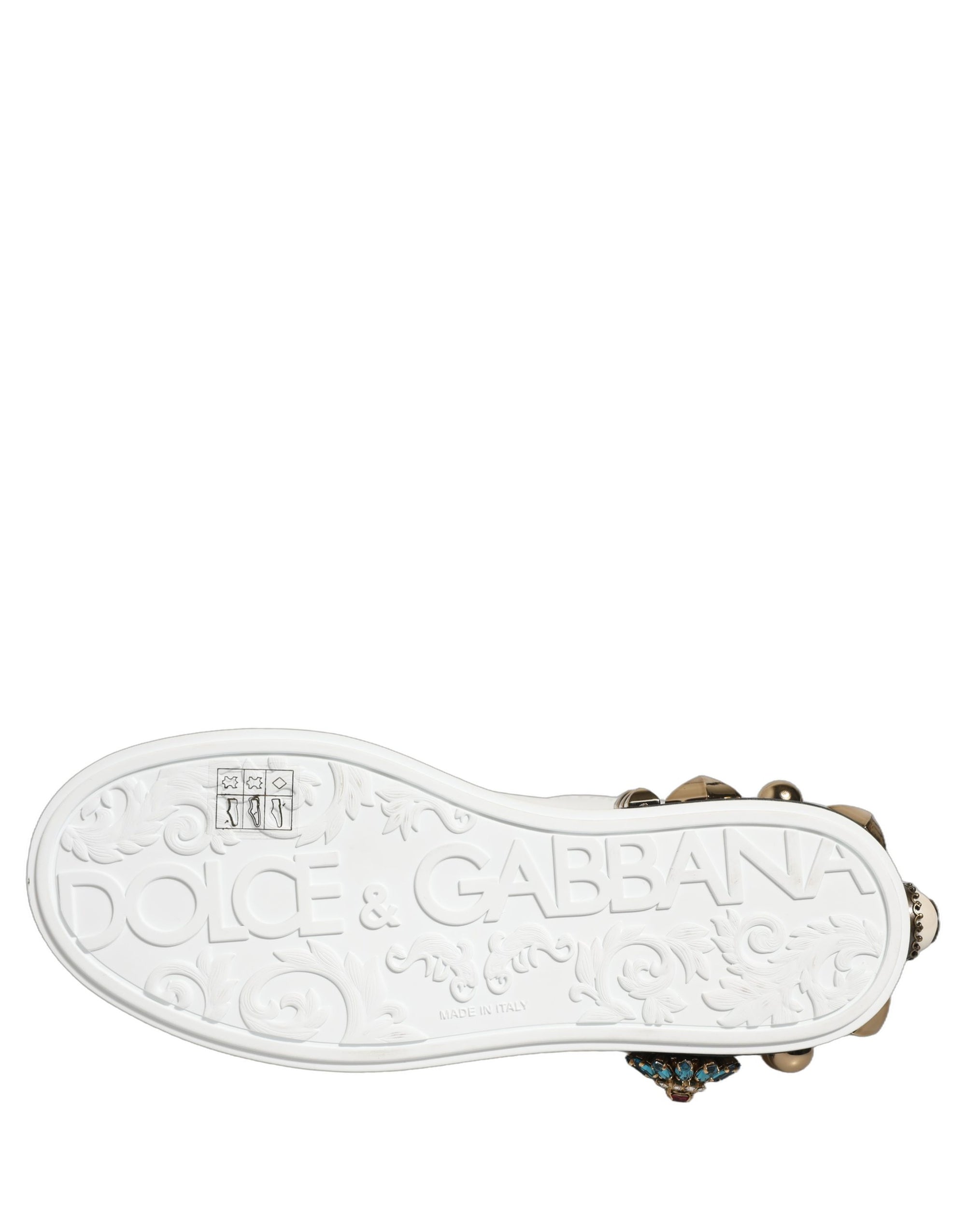 Dolce & Gabbana White Gold Studded Portofino Sneakers Shoes