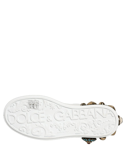 Dolce & Gabbana White Gold Studded Portofino Sneakers Shoes