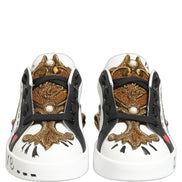 Dolce & Gabbana White Gold Studded Portofino Sneakers Shoes