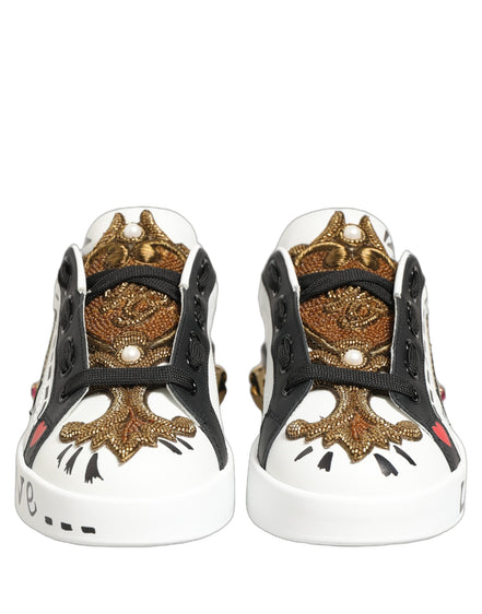 Dolce & Gabbana White Gold Studded Portofino Sneakers Shoes