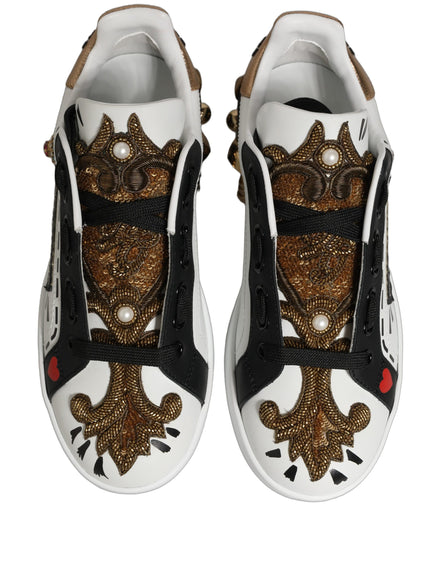 Dolce & Gabbana White Gold Studded Portofino Sneakers Shoes