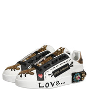 Dolce & Gabbana White Gold Studded Portofino Sneakers Shoes