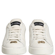 Dolce & Gabbana White Leather Logo Plaque Low Top Sneakers Shoes
