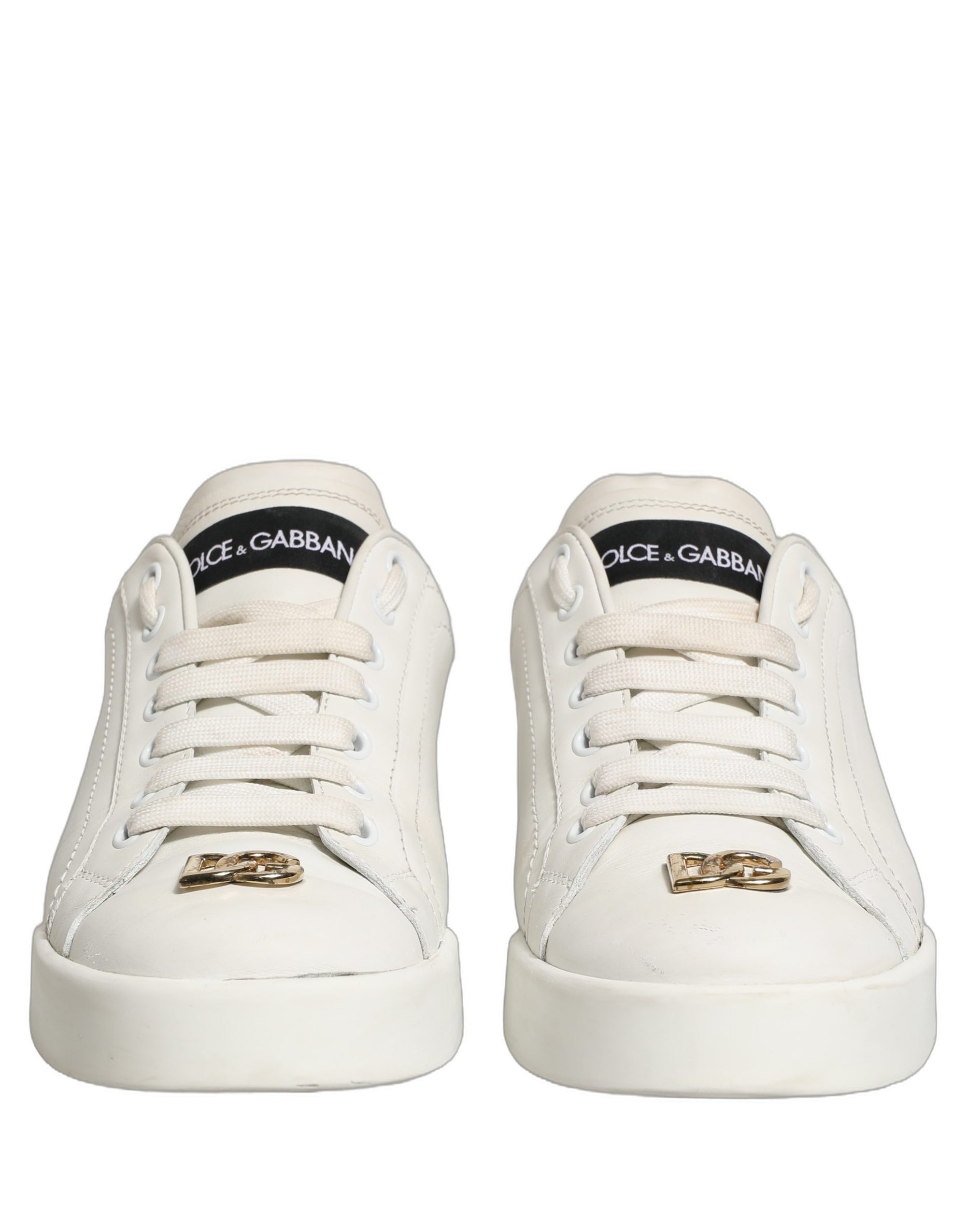 Dolce & Gabbana White Leather Logo Plaque Low Top Sneakers Shoes
